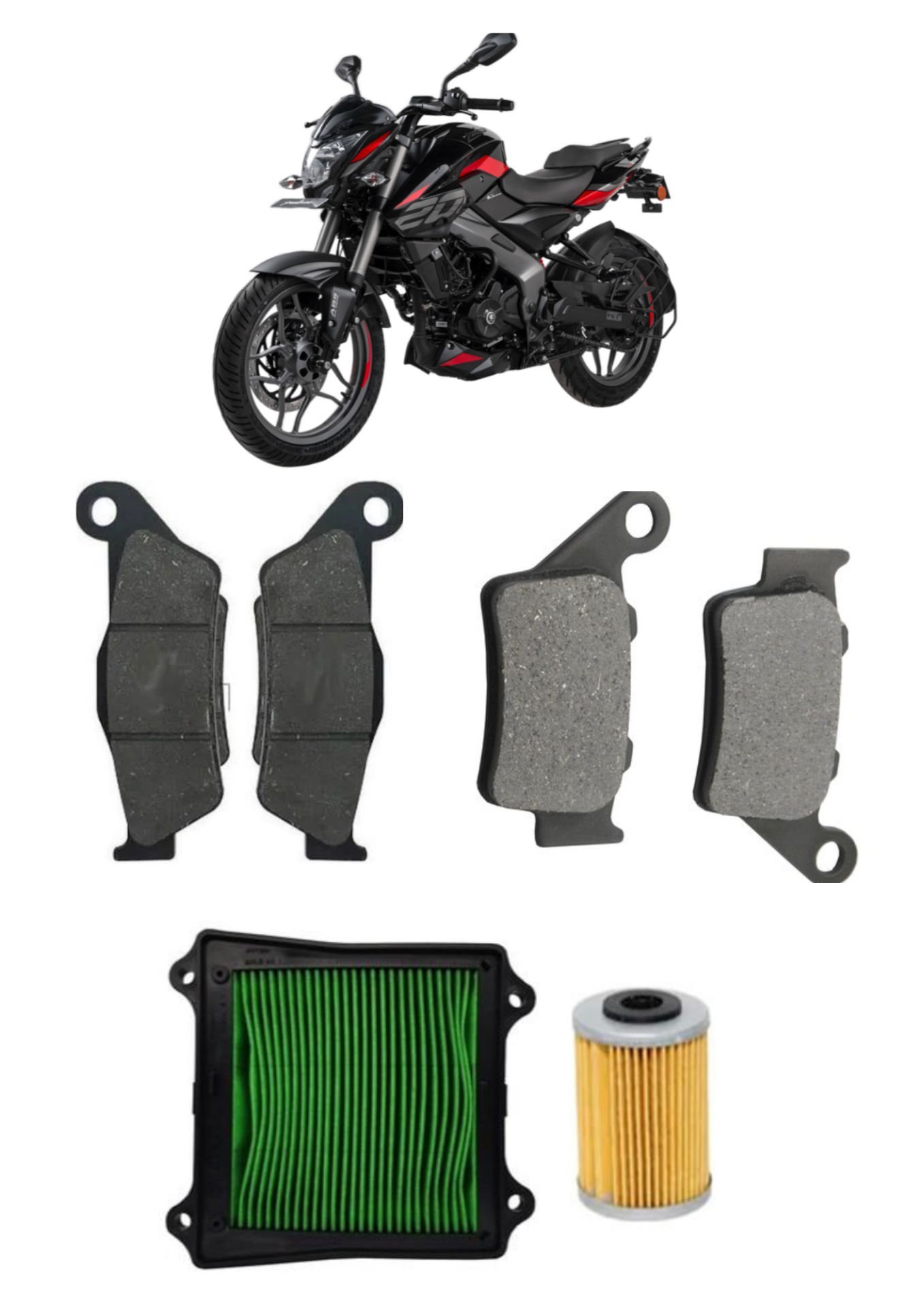Bajaj Pulsar NS 200 Bakım Seti Ön-Arka Balata Yağ Filtresi Ve Hava Filtresi